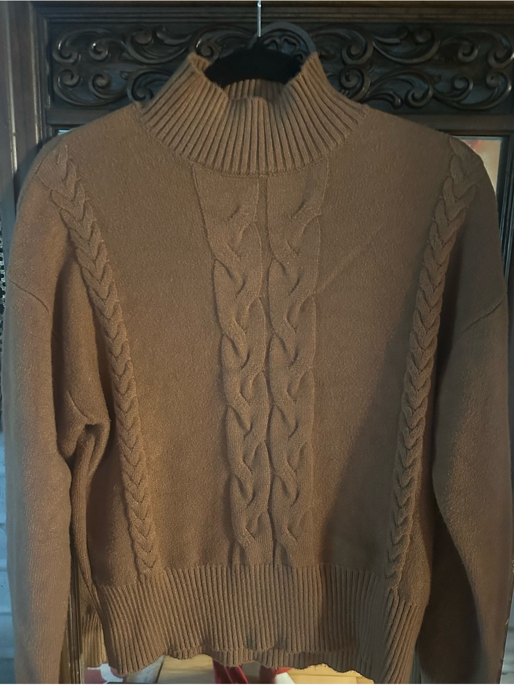 Truth by Republic Women Turtleneck Cable Knit Sweater in Brown Large